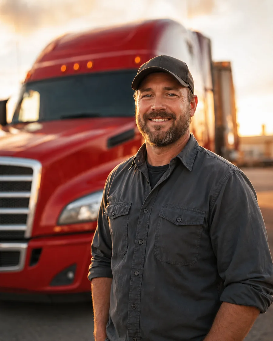 Professional Arba Express truck driver beside his truck